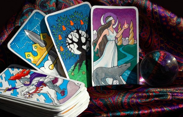 Tarot cards and crystal ball