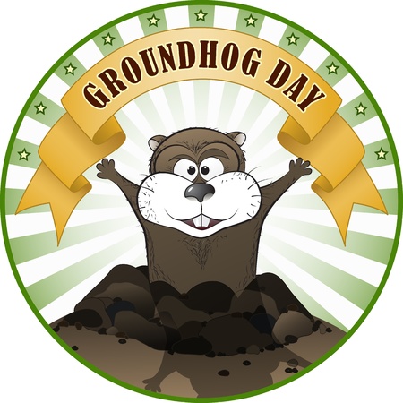 11860495 - vector illustration of a cute groundhog popping out of a hole.
